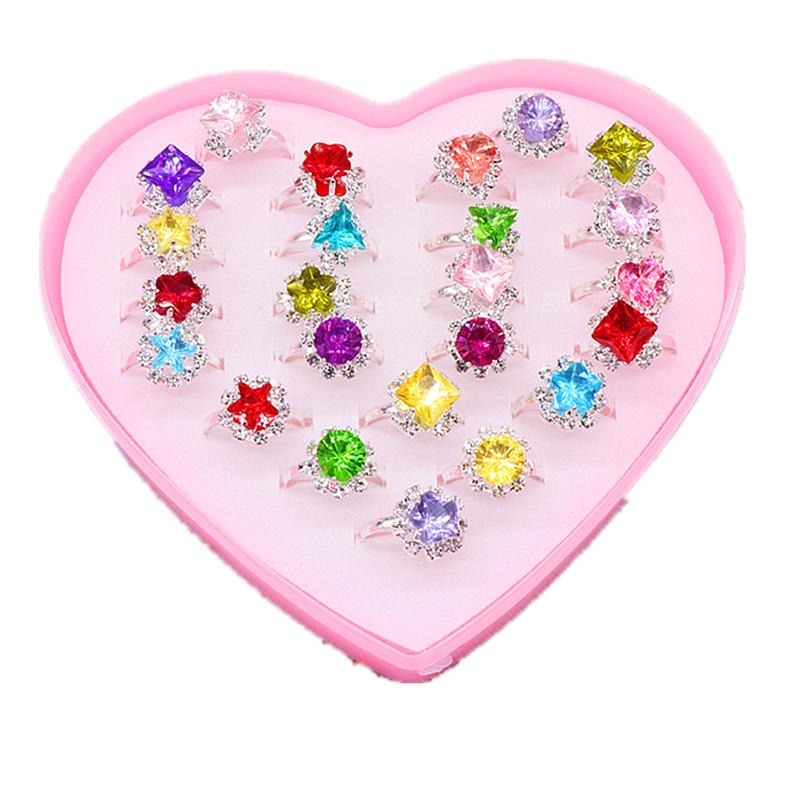 Children's Adjustable Rhinestone Ring Set - Gift Box of Gemstone Finger Jewelry for Girls