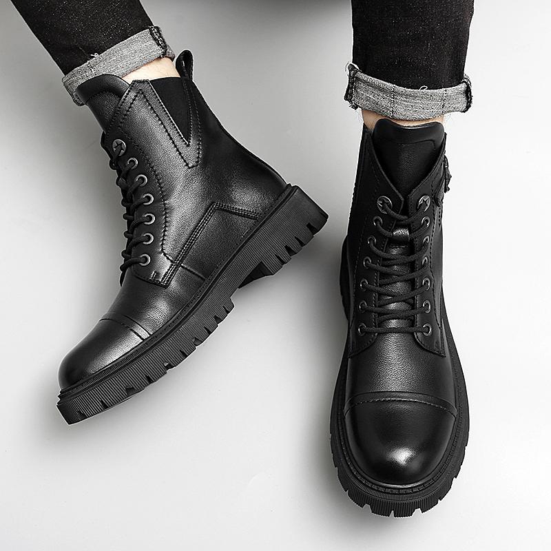 FashionHigh Quality Male Botas Men's New High-top Motorcycle Boots Outdoor Genuine Leather Footwear Luxury Brand All-match Ankle Boots