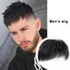 Men Short Straight Hairpiece with Bangs BaldSpots Gray Hair Coverage High Temperature Fiber Male Black Synthetic Hair Wig