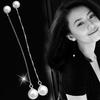 Womens Euramerican Elegant Simple 925 Silver Plated Pearl Long Tassel Ear Studs Earrings Korean Anti-allergy Long Ear Drop Earrings Jewelry