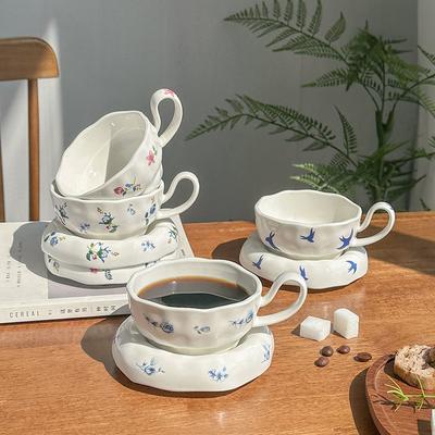 260ML European-Style Ceramic Floral Coffee Cup and Saucer English Afternoon Tea Flower Tea Latte Cup Home Breakfast Milk Mug New