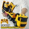 2 In 1 11CH Remote Control Car RC Trailer Flat Trucks Combination Truck Set with Excavator Engineer Vehicle 2.4G Christmas Gifts