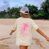 Women Fashion Crew Neck Short Sleeve Pink Jellyfish Print Sleeve T Shirt Top