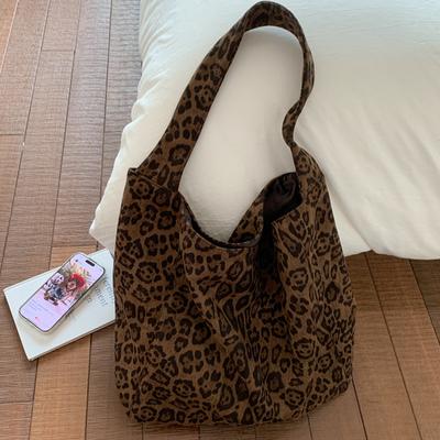 Leopard Print Single Shoulder Canvas Bag for Women, Casual Style, Large Capacity Tote Bag, New Office Commute and Leisure Bag