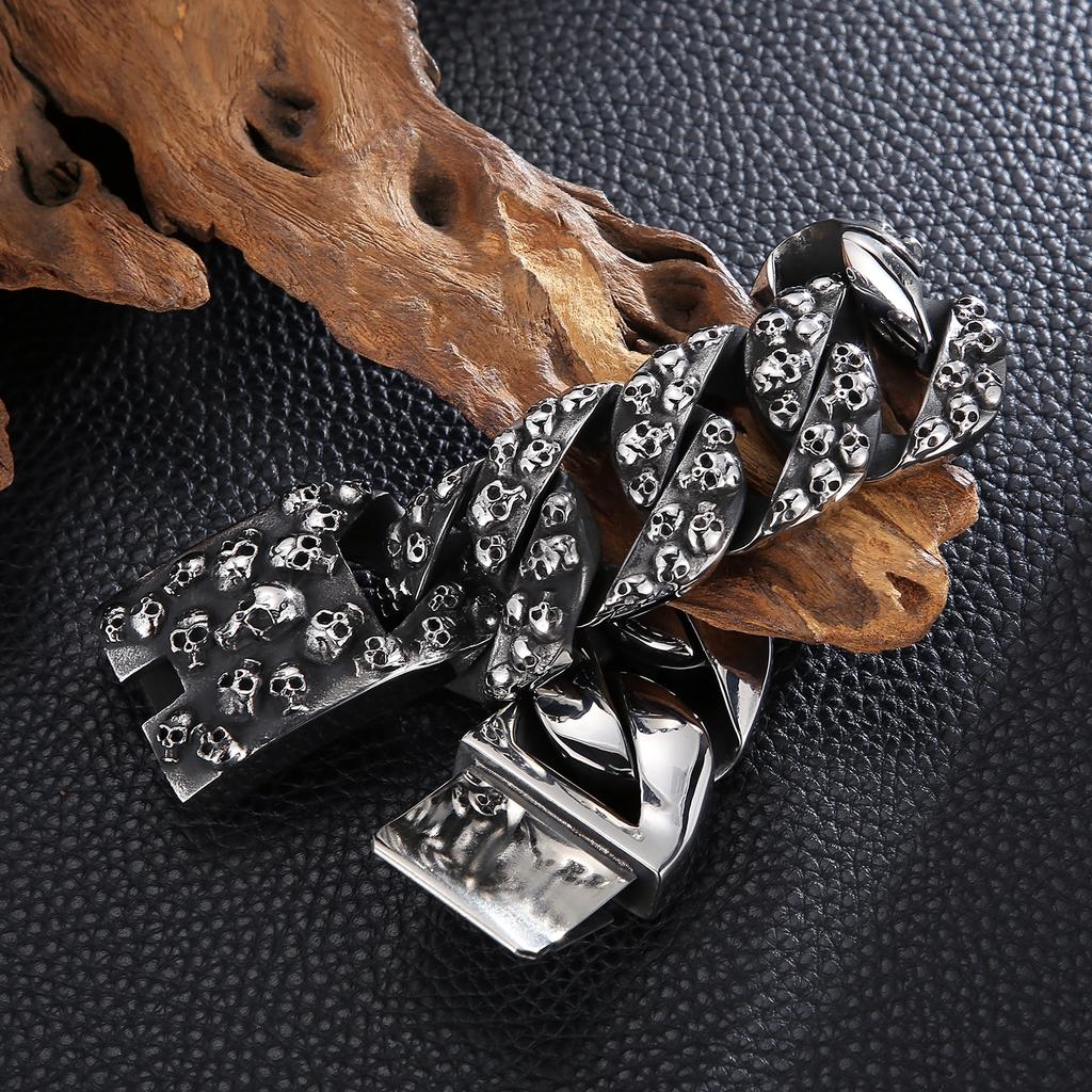 Kalen Gothic 32mm Wide Bracelet for Men Punk Domineering Skull Accessory Heavy Duty Chain Charms Jewelry Gifts