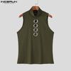 INCERUN Summer Men Mockneck Sleeveless Hollow Out Casual Rib Tank Tops