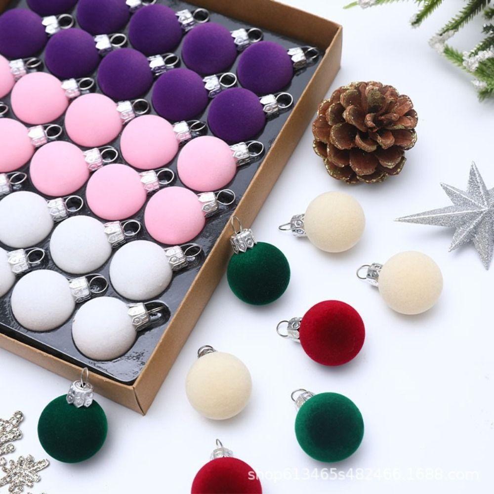 30pcs/set 3cm Christmas Bauble Velvet Decoration Flocking Small Size Christmas Spheres Ornaments Xmas Hanging Ornaments