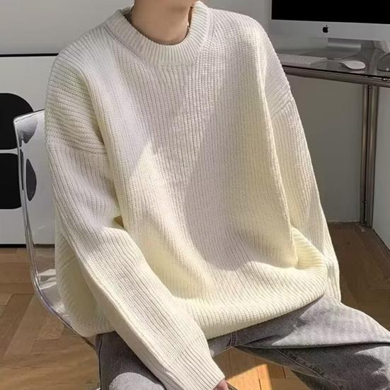 Podzimní Jarní Svetr Kulatý Výstřih Volný Jednobarevný Dlouhý Rukáv Pletený Pulovr Pružný Ležérní Denní Nošení