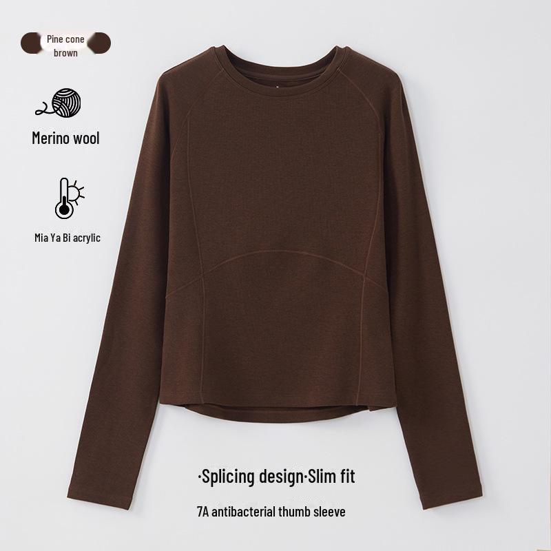 

Женская рубашка с круглым вырезом из мериносовой шерсти и немецкого бархата — А-образная строчка и утолщенная ткань, украшающая кожу M