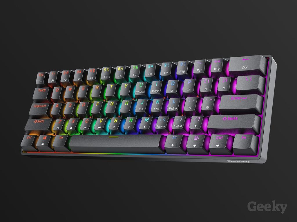 Geeky GK61 Mechanical Gaming Keyboard 61 Keys Multicolor RGB LED Backlit for Gamers ANSI US American Layout Mechanical 60% Hot-Swappable PC/Mac