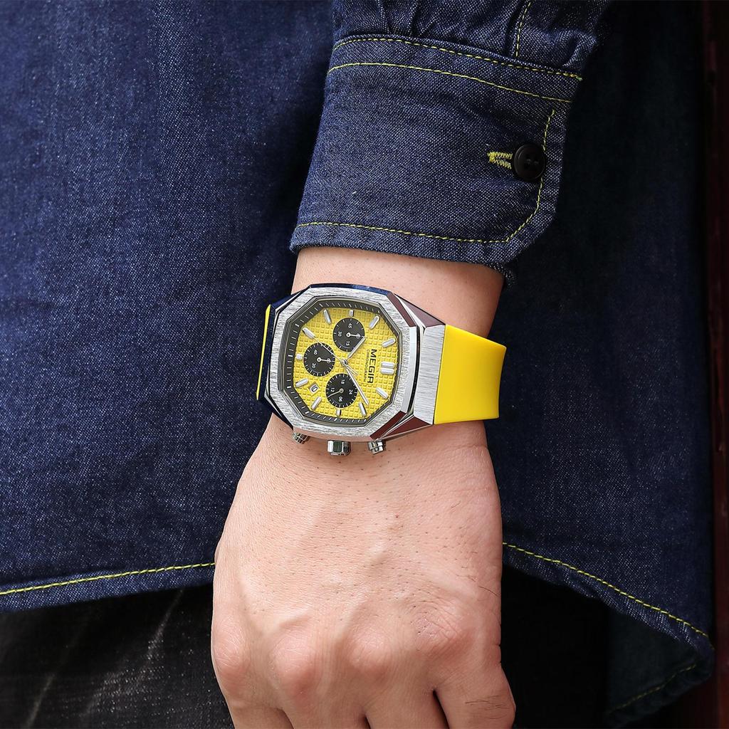 MEGIR Chronograph Fashion Sport Casual Watches for Men Silicone Waterproof Quartz Wristwatch Date Clock Reloj Hombre 2215