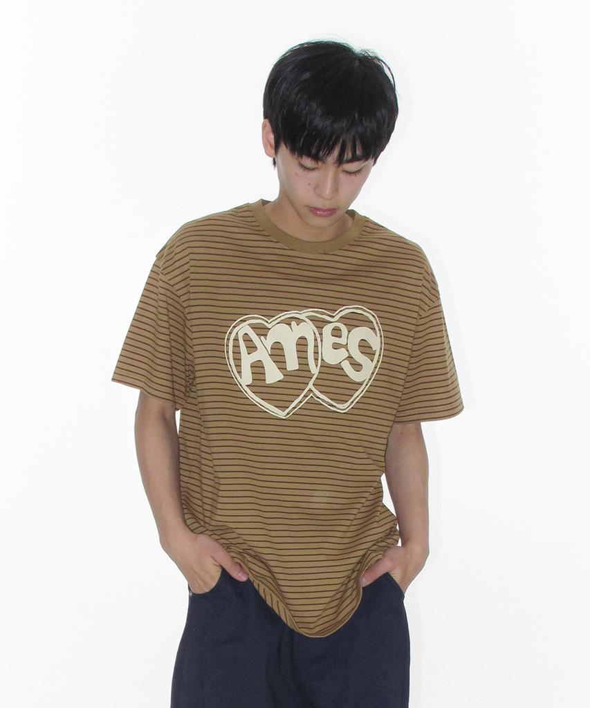 AMES-WORLDWIDE Heart Spray Stripe Tee Brown
