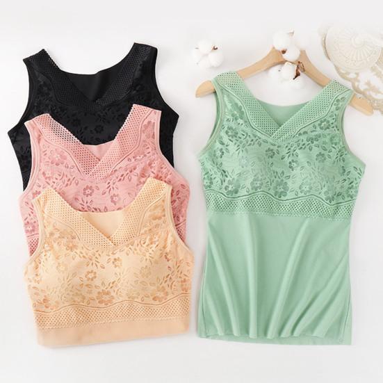 Thermal Tank Top for Women V Neck Sleeveless Camisole Top with Padded Bra Winter Warm Undershirt High Stretch Base Layer