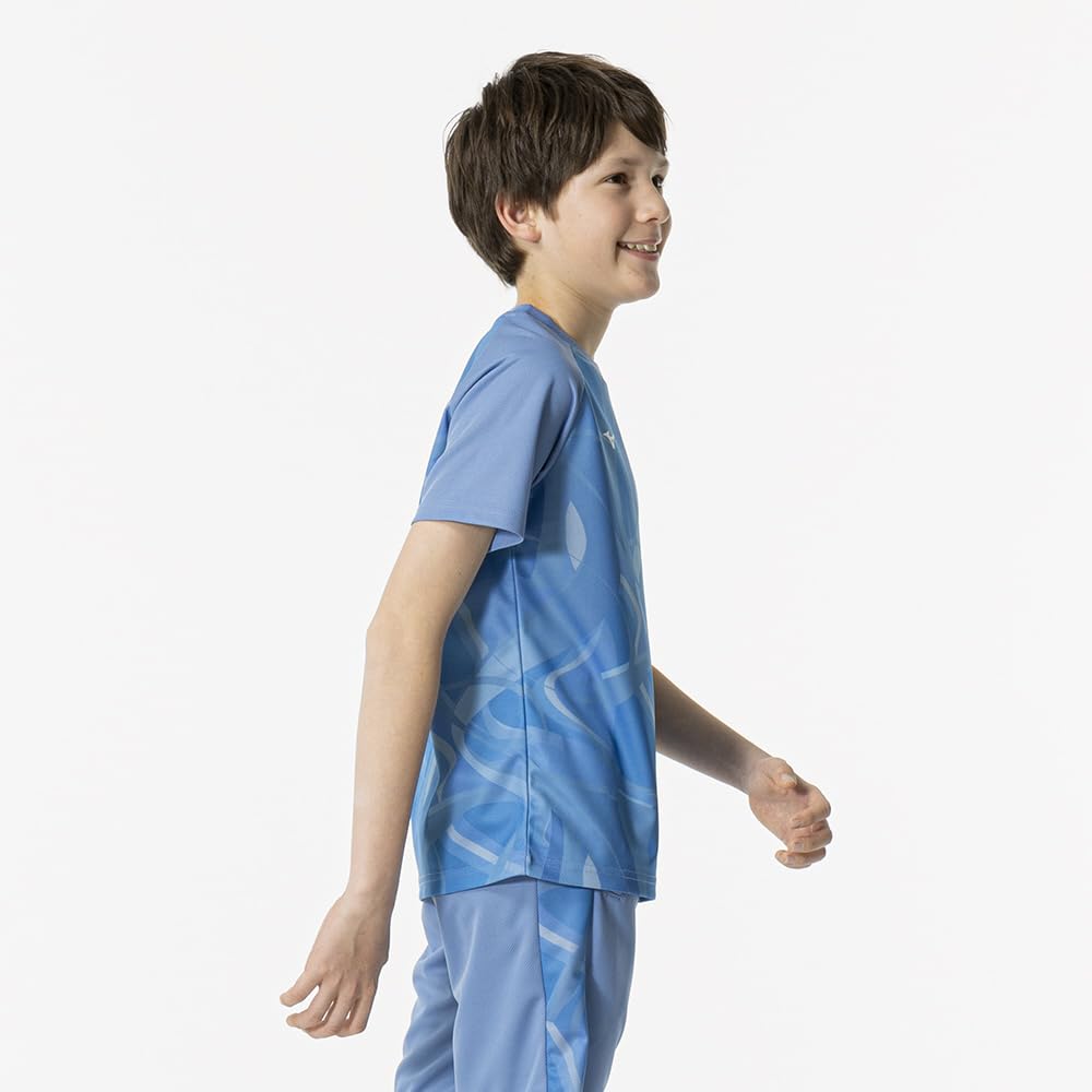 Mizuno MUGEN GRAPHIC Training Short Sleeve T-Shirt, Player-Inspired Design, Kids', 32JAB952, Parisian Blue