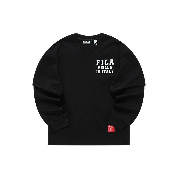 

FILA Mihara Yasuhiro Collaboration Letter Pattern Faux Two-Piece Loose Casual Round Neck Long Sleeve T-Shirt Men Tops Black F11M213212F-BK M