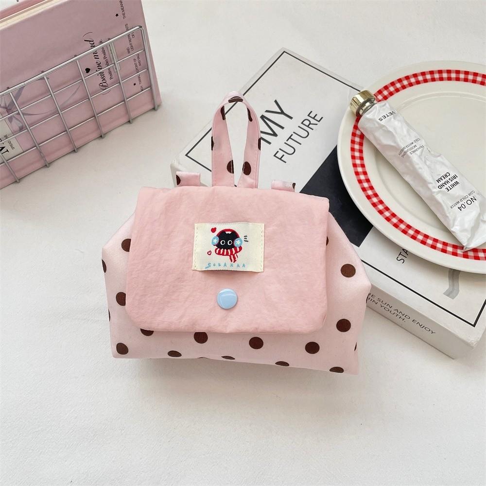 Mini Earphone Storage Bag Flip Cover Snap Button Coin Purse Cartoon Polka Dot Contrast Color Jewelry Lipstick Protective Pouch