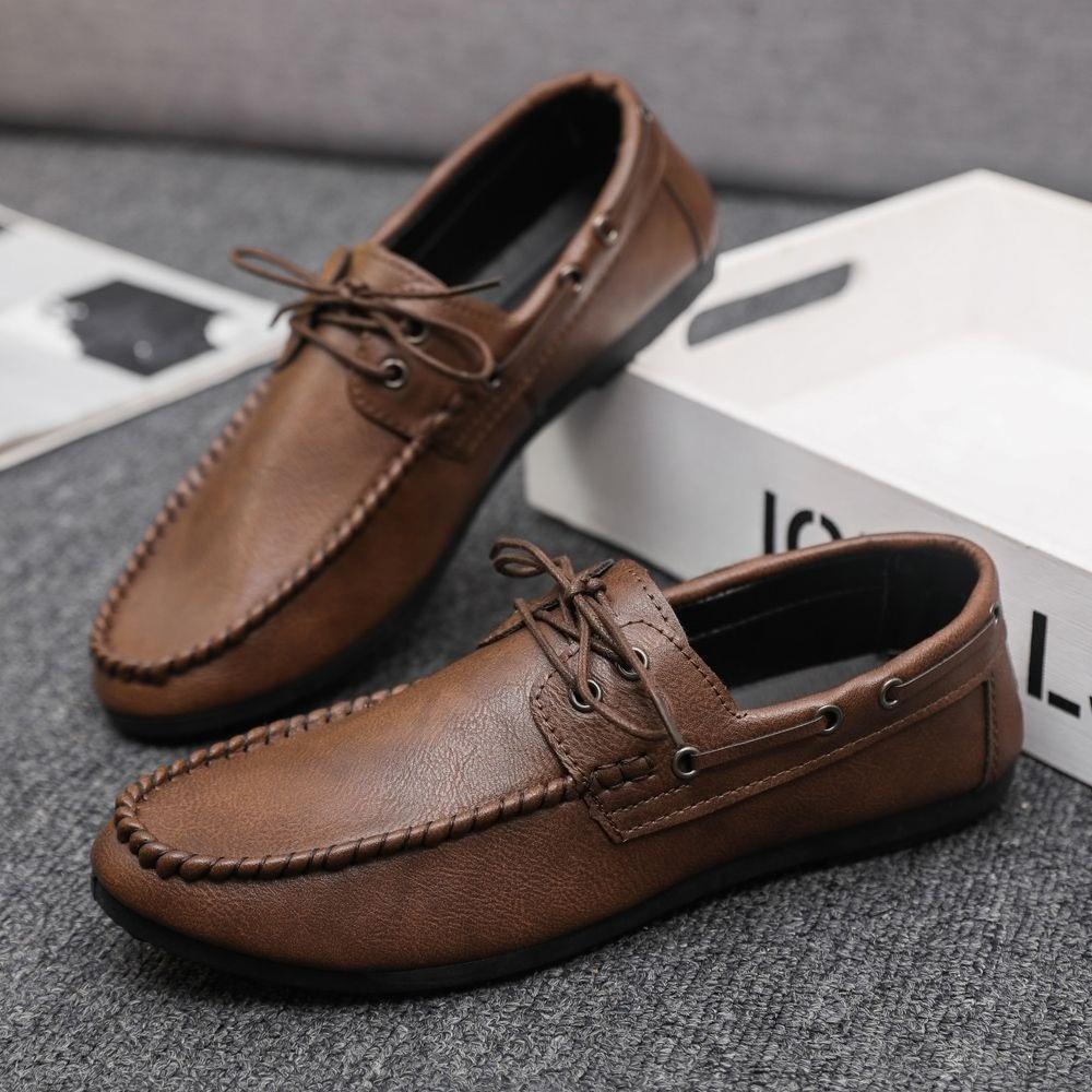 Flat Round Toe Loafers Leather Shoes for Men High Quality Fashion Comfortable Classic Original 2025 Trend Adults Man Casual Shoe