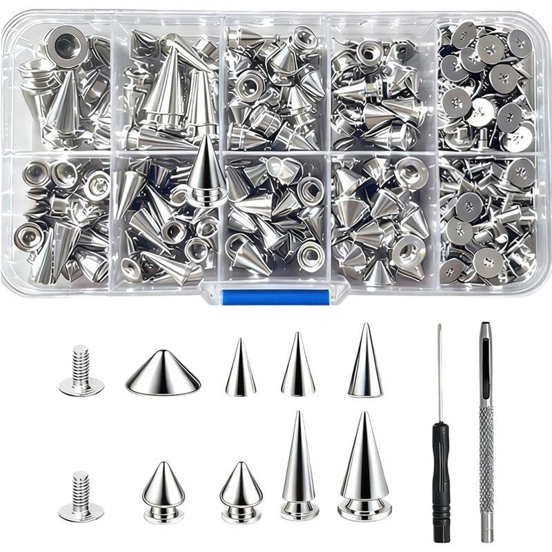 

A34R Punk Spikes And Studs Kit-354 PCS-Metal Tree Spikes, 8 Sizes Cone Studs Screwback For DIY Leathercraft, Belts Projects