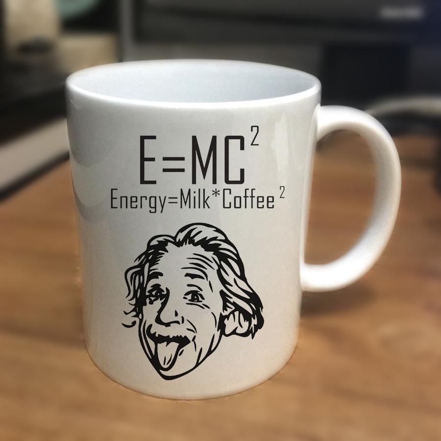 "E=MC2 " ENERGIE=MLÉKO X KÁVA2 - Vtipný kávový keramický hrnek - Unikátní nápad na dárek pro přátele, narozeninové dárky, hrnek, kávový šálek, sada šálků