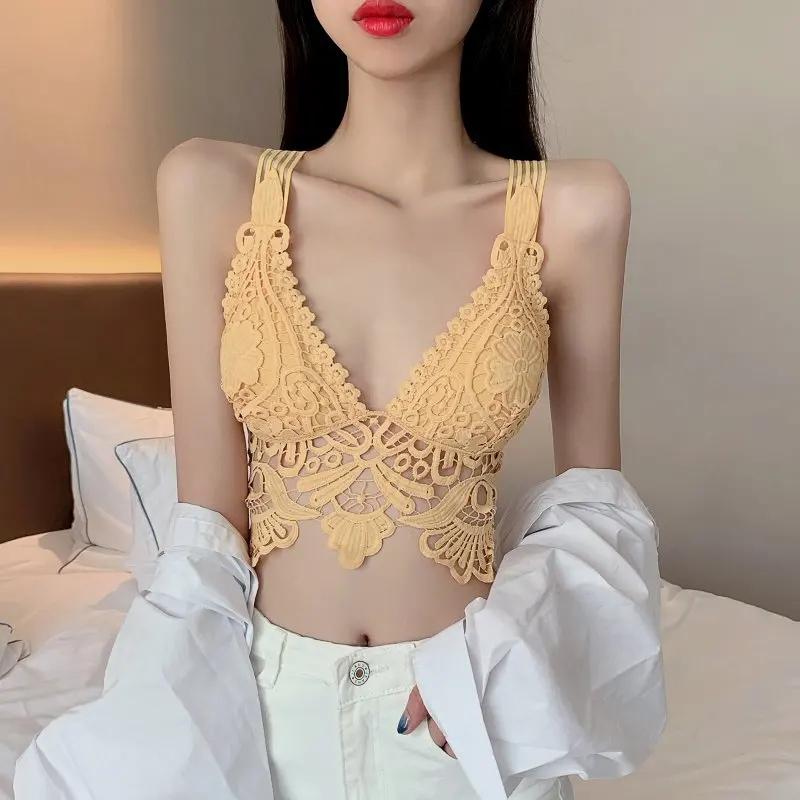 2024 Sexy Tops for Womens Lace Crop Top Woman Tank Tops Off Shoulder V-neck Sleeveless Camis for Women Backless Camisole
