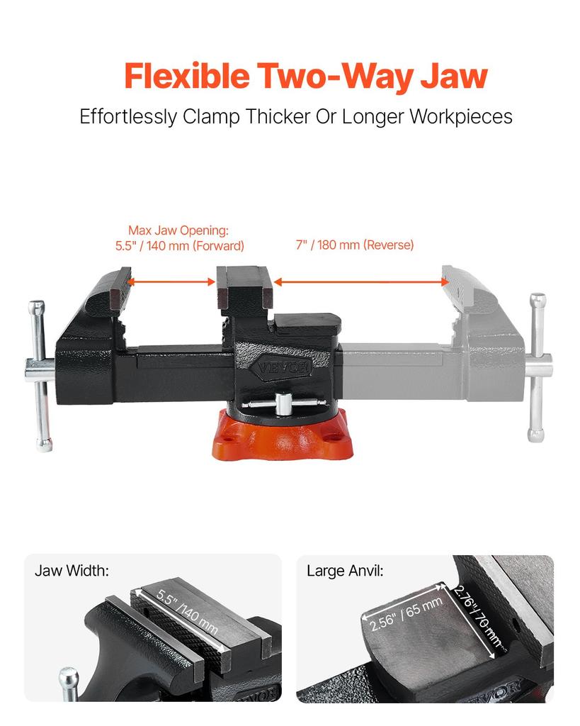 VEVOR Bench Vise, 140 mm(5.5") Jaw Width, 140 mm(5.5") Max Jaw Opening Multipurpose Vise with 360 degreesSwivel Locking Base