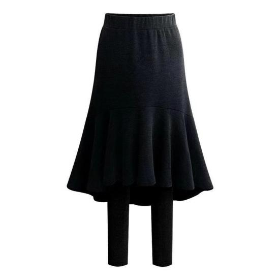Winter Culottes Elastic High Waist Solid Color Versatile Skirt Leggings Combo Solid Color Thickened Warm Skirt Leggings