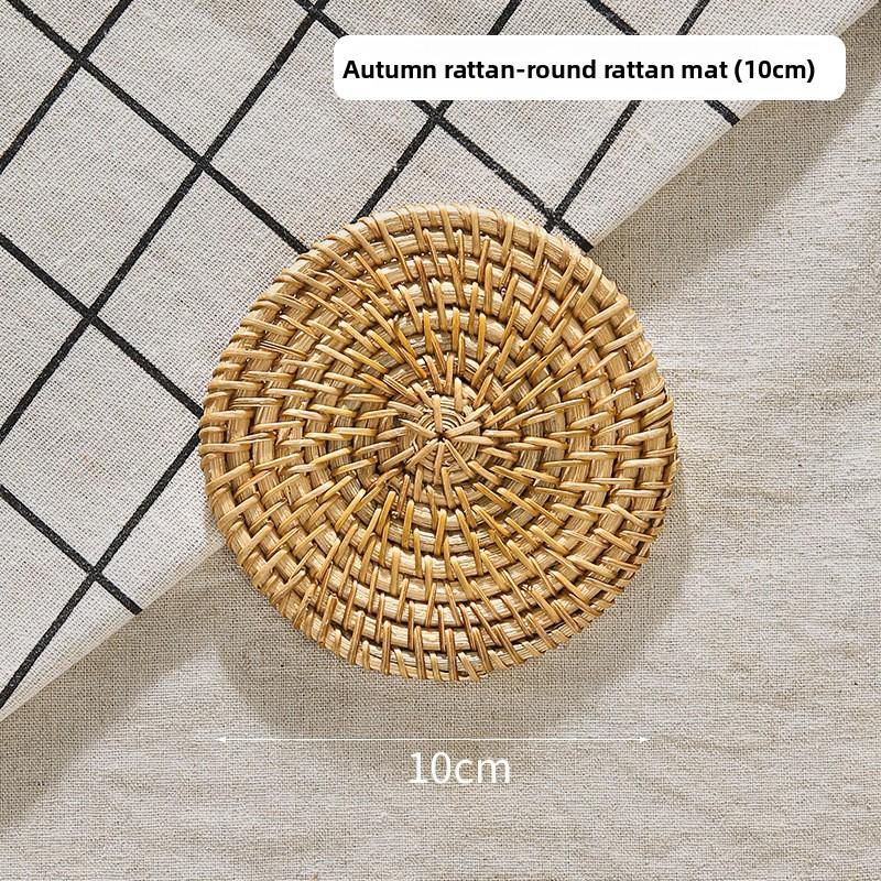 Pure Handmade Autumn Rattan Vietnamese Rattan Pad Set Anti-scalding Coaster Pot Pad Heat Insulation Pad Wooden Storage Tea Set Pad