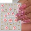2 Stück geprägte Hibiskusblüten-Nagelkunst-Aufkleber Rosa Blüte mit goldenem Metallring-Anhänger Selbstklebende Decals Maniküre-Dekoration