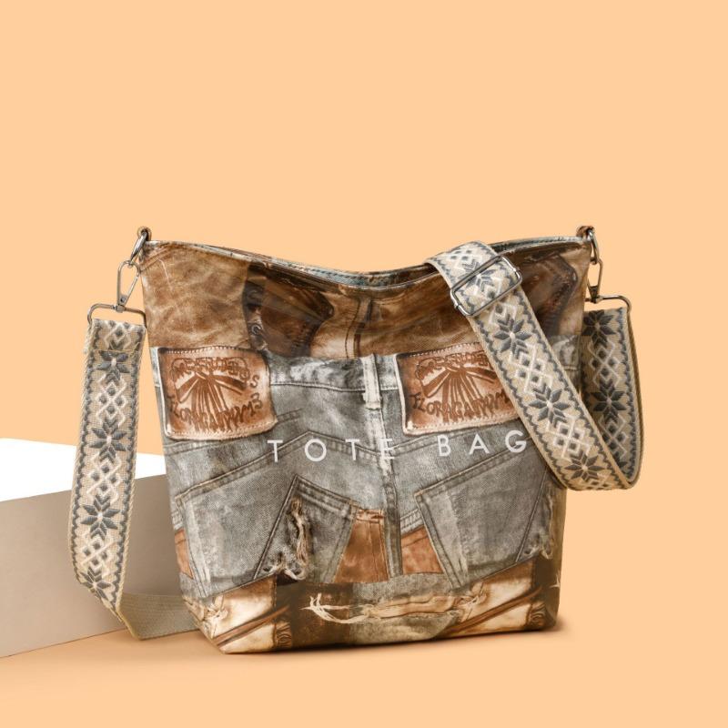 New retro splicing tote bag large capacity niche design high-end wide shoulder strap single shoulder oblique span women's bag