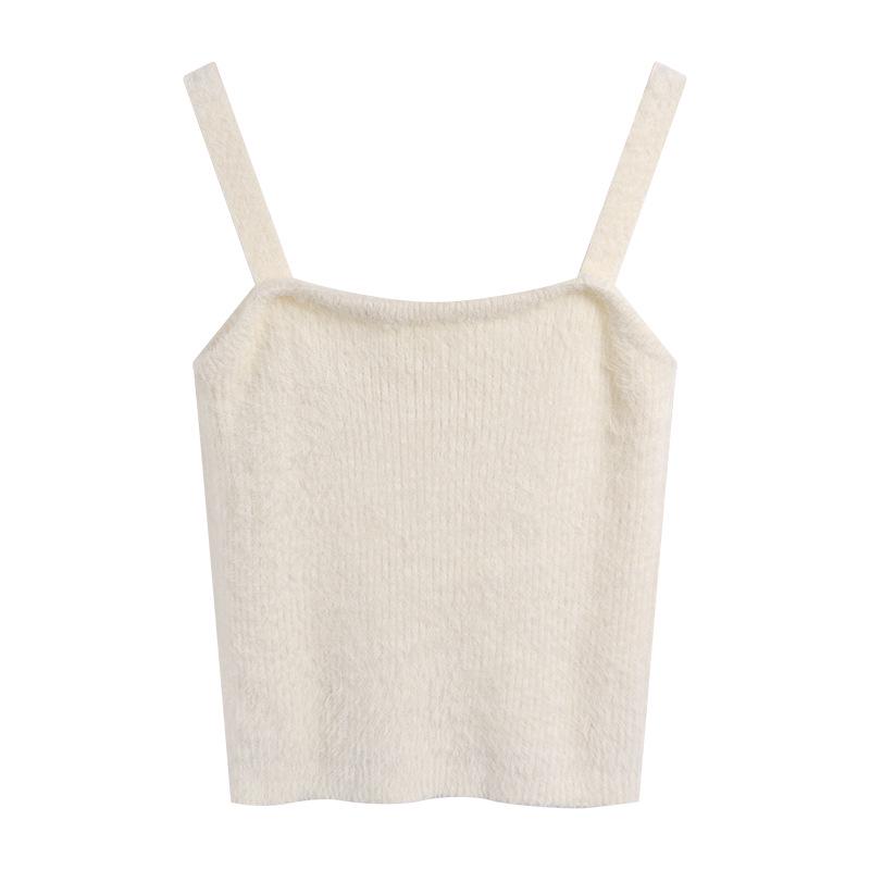 Women's Mink Velvet Knit Sleeveless Camisole, Autumn/Winter Base Layer, Sexy Plain Color Vest.