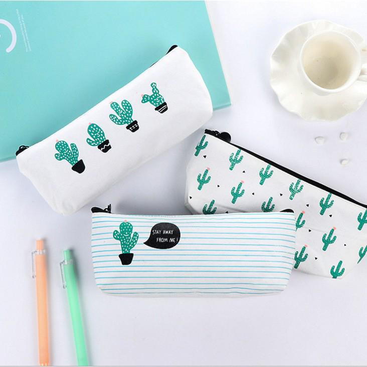 

Cactus Canvas Pencil Case - Cute, Fresh & Simple for Girls & Boys One Cactus
