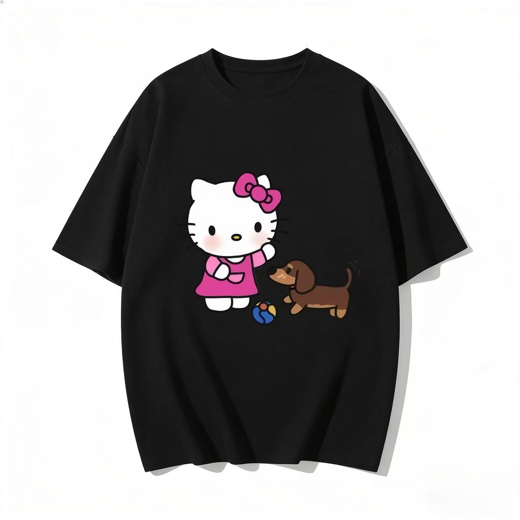 Summer Hello Kitty Cartoon Printed Short Sleeve Pure Cotton Tshirt Parentchild Outfit Classic Fashion Womens Tees Tops