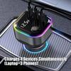 High Power Car Charger PD65W Retractable USB C Cable with 18W USB A /Type C Port Voltages Display Intelligent Protections