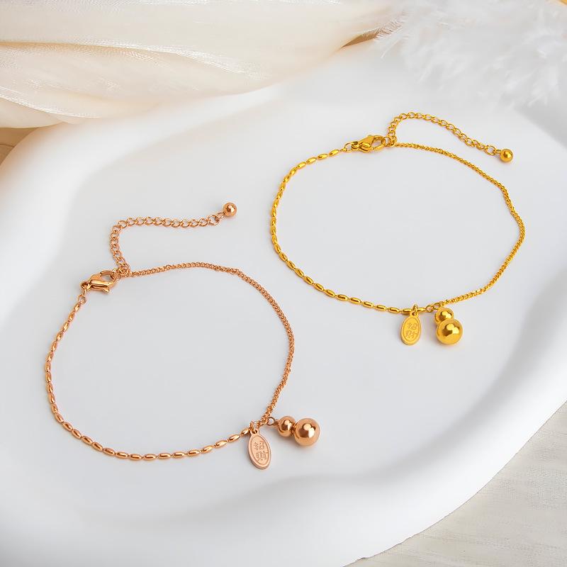 2022 AB Chain Titanium Steel Gold-Plated Gourd Anklet – Non-Fading, High-End Design