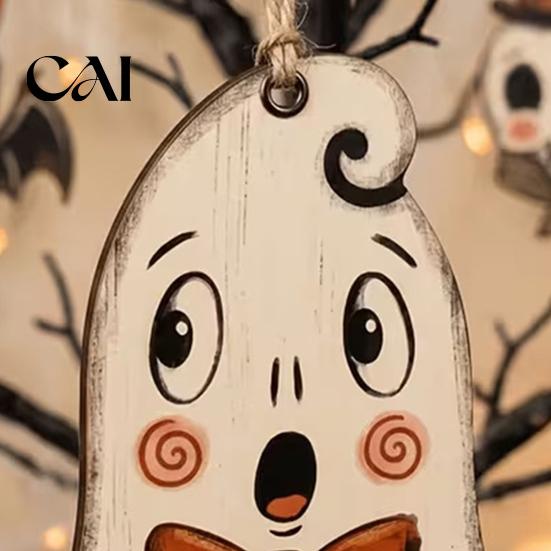 Retro Cartoon Halloween Hanging Tags 6 Pcs Vintage Wooden Ornaments, Rustic Farmhouse Cat Owl Pumpkin Skeleton Black Decor Ghost Decorations for Tree