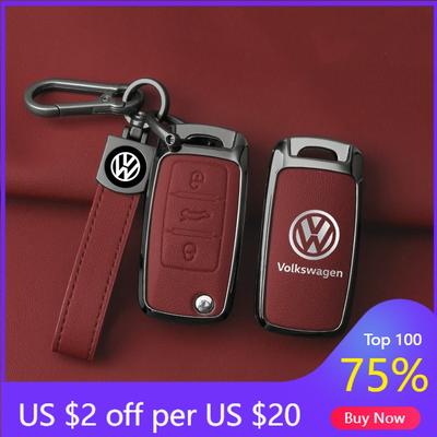 VW GTI GOLF 2026 Hot For VW VOLKSWAGEN Metal Leather Car Key Case Cover Holder Shell Fob For VW Volkswagen Polo Tiguan Passat Go
