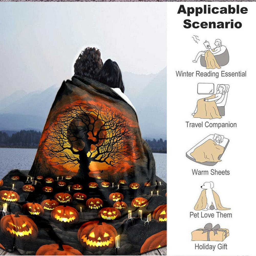 1pc Halloween Pumpkins Blanket, Lightweight Flannel Throw Blanket for Sofa, Bed, Travel, Camping, Living Room, Office, Couch, Chair, and Bed