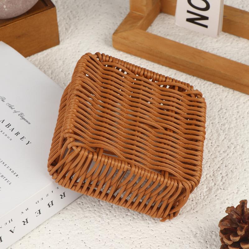 Imitation Rattan Wicker Basket Fruit Tea Snack Bread Basket Cosmetic Square Storage Box Household Kitchen Supplies