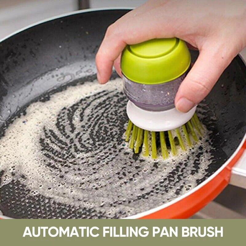 Multifunctional Pressing Cleaning Brush, Soap Dispensing Palm Brush Storage Set, Kitchen Brush with Holder, Multifunctional Pressing Cleaning Brush