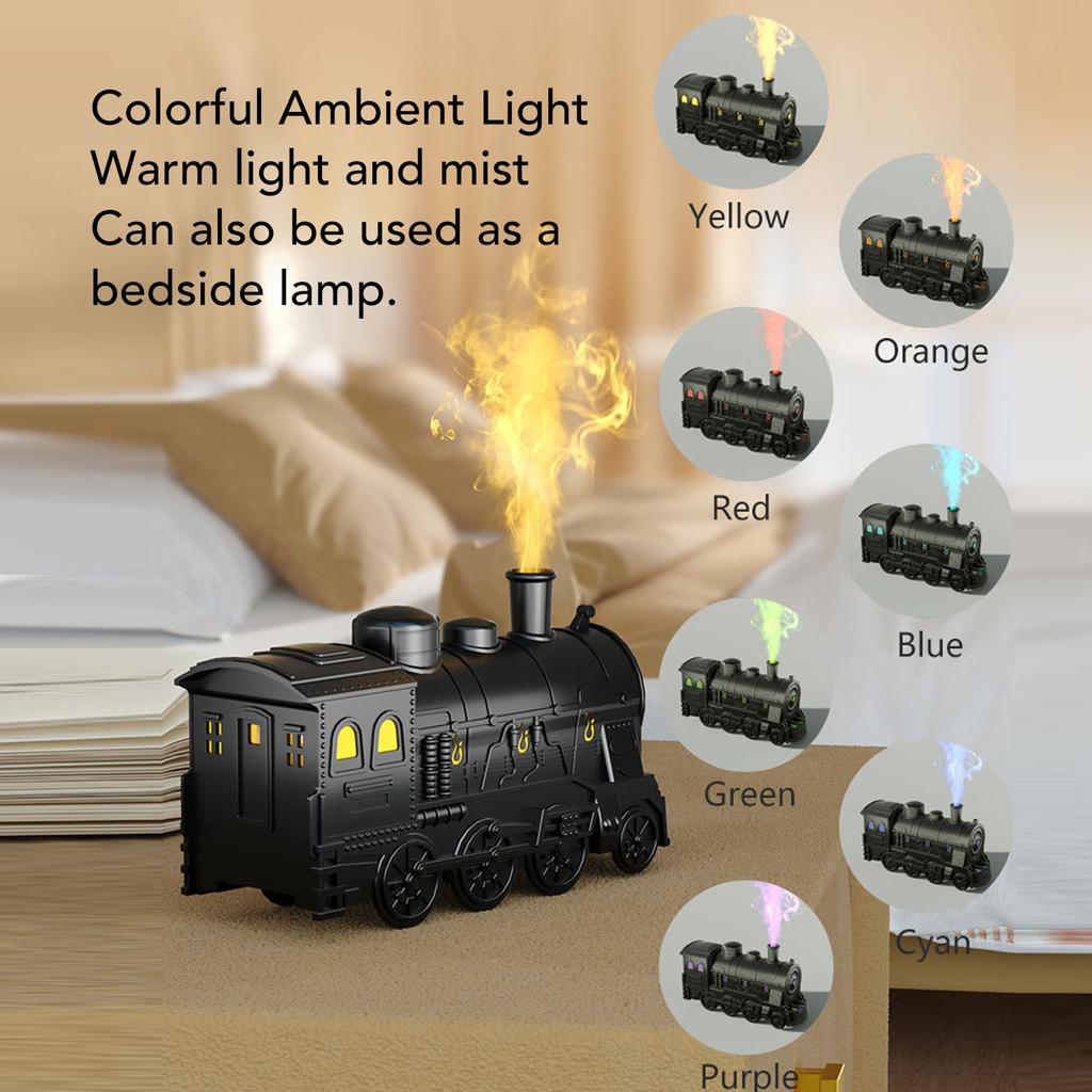 Essential Oil Diffuser Humidifier Practical Train Shape Aromatherapy Diffuser Mist Humidifier Colorful LED Lights for Office