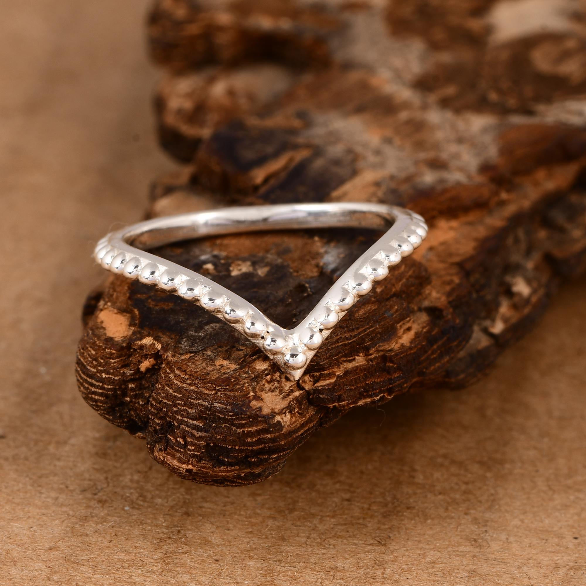 925 Sterling Silver Chevron Ring, Beaded V Shape Stacking Ring, Minimalist Wishbone Band, Dainty Stackable Silver Ring, Everyday Jewelry. 5