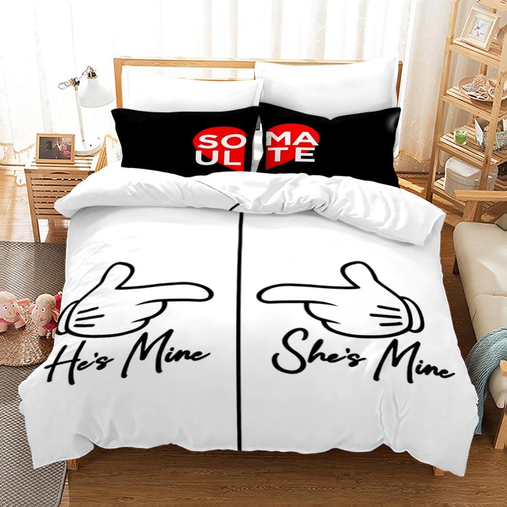Couple Theme Duvet Cover Set Valentine's Day Present For Couple Wife Polyester Bedding Set King Queen Full Size Comforter Cover