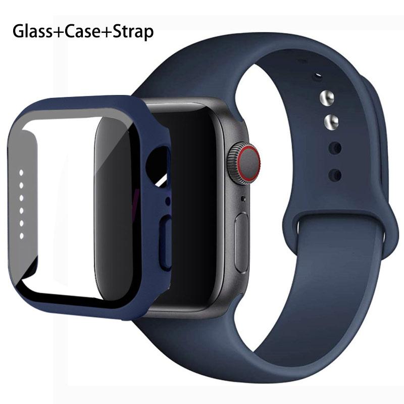 Glas + Gehäuse + Armband für Apple Watch Band 44/40/45/41/38/42/44 mm. Silikonarmband für iWatch Serie 3, 4, 5, 6, SE 78