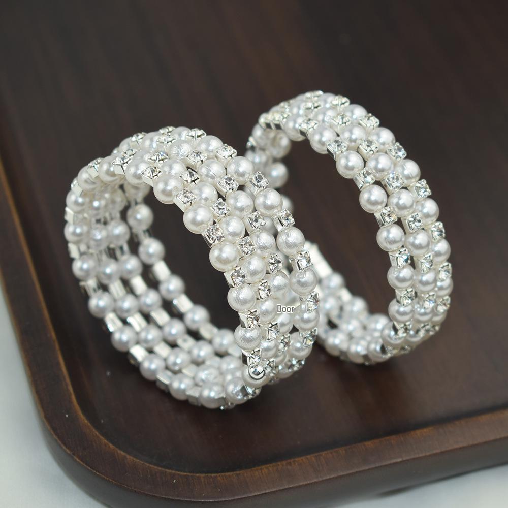 2023 Korean Style Pearl & Rhinestone Open Bangle for Women