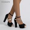 Elegant Peep Toe Fashion Heels for Ladies Ankle Straps Platform Sandals Women's Talons Suede Leather Party Dress Shoes Size35-43