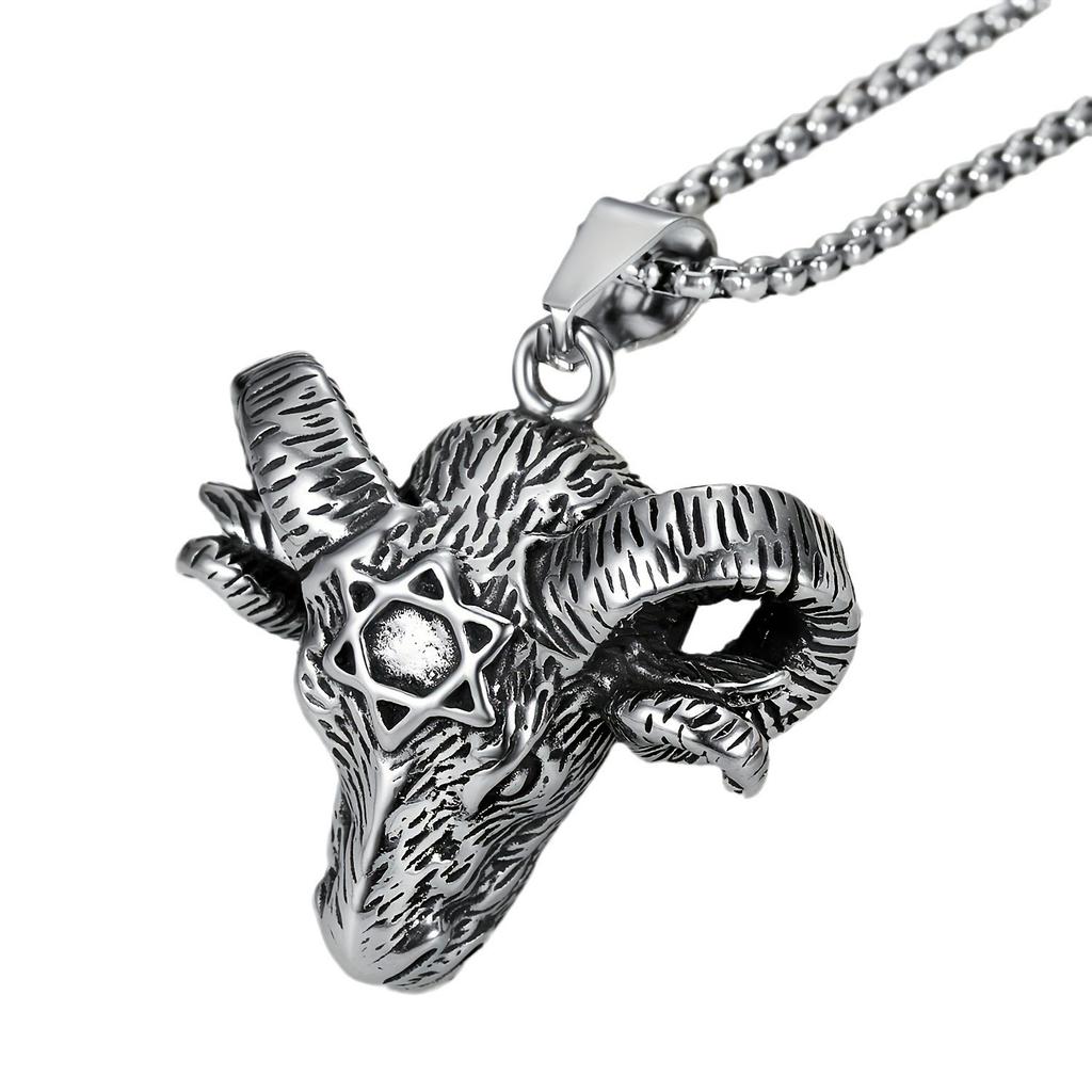 Satanic Hexagram Hell Sheep Head Pendant Trendy Versatile Pendant Men's Punk Necklace Jewelry