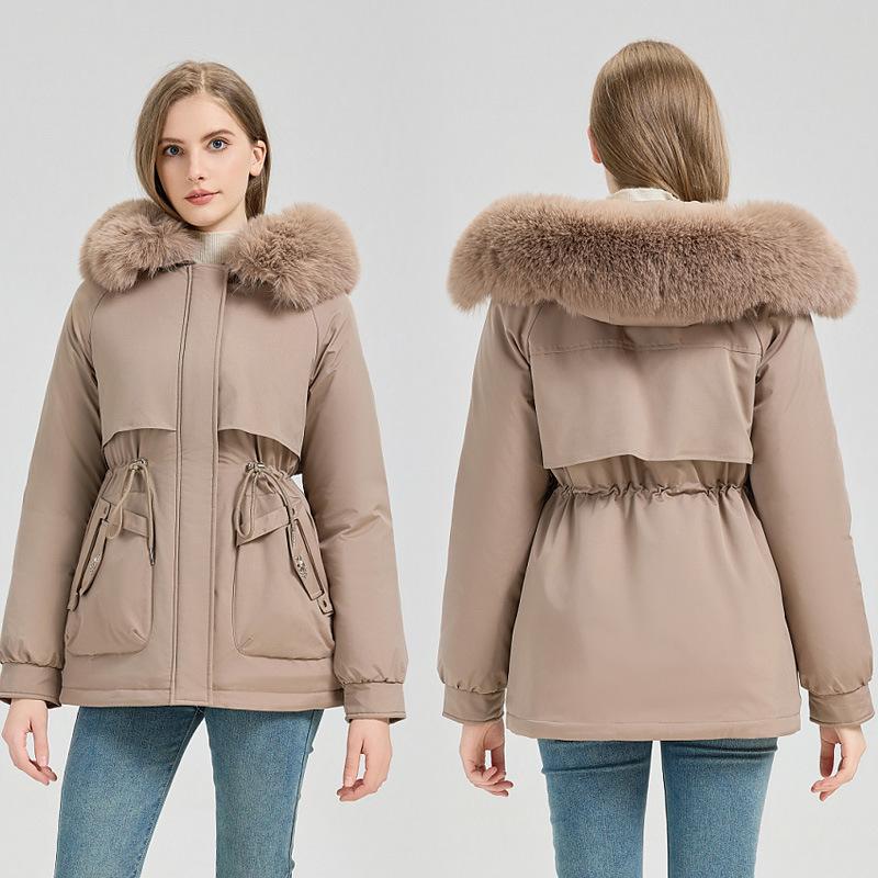 Winter New Hooded Cotton-padded Clothes Versatile Simple Removable Fur Collar Jacket