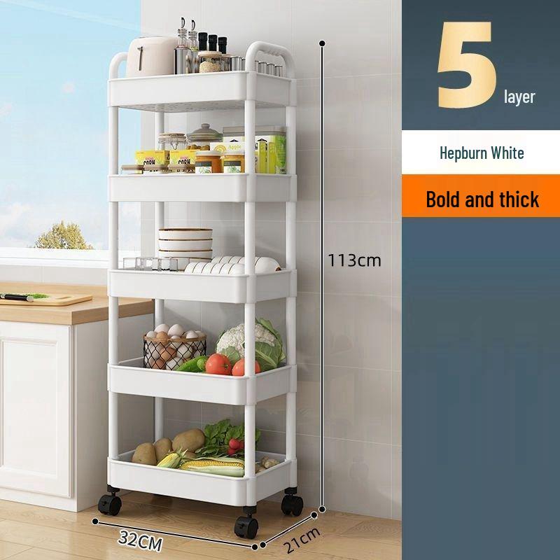 Large Capacity Multi-Layer Snack and Storage Trolley - Movable, Cream Style, Ideal for Dormitory or Bedside Use