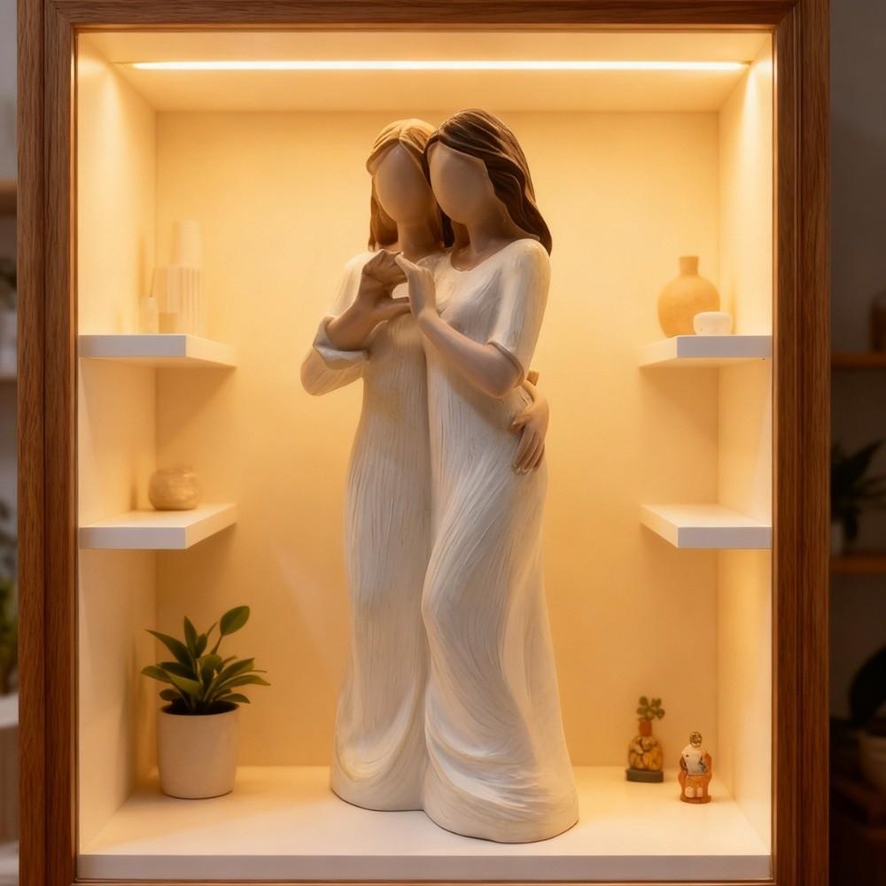 Resin Craft Mother and Daughter Statue Hand-Painte Family Sculpture  Bedroom