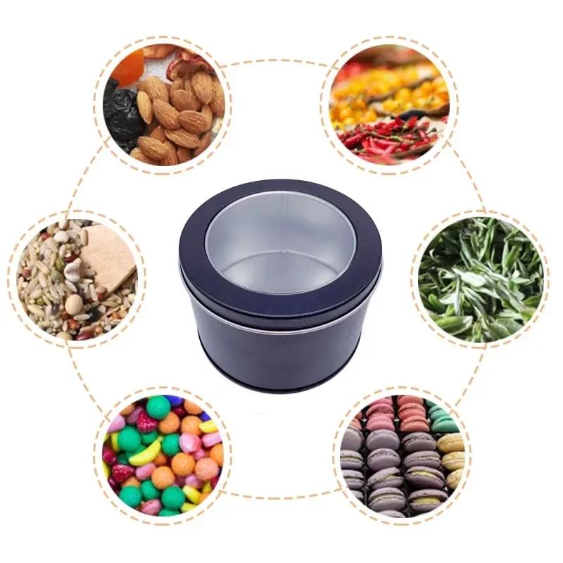 12Pcs Round Metal Tin Box Clear Window Iron Storage Box Tea Food Jar Candy Cake Boxes Jewelry Cream Cosmetic Container Empty Pot